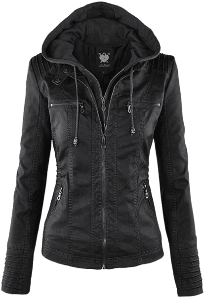 Lock and Love Women's Removable Hooded Faux Leather Moto Biker Jacket